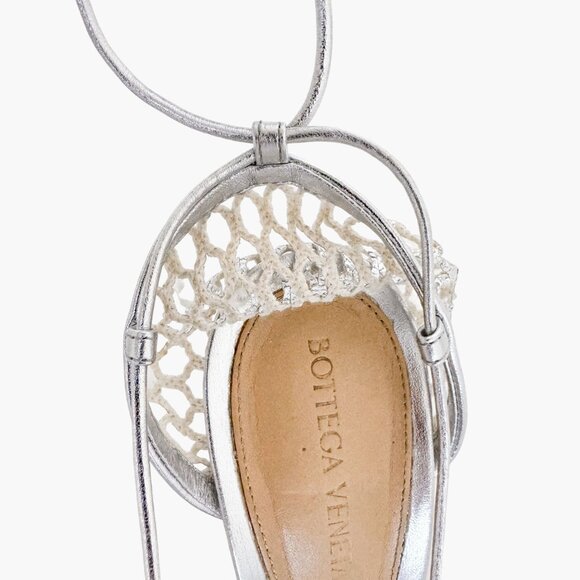 Bottega Veneta Stretch Lace-Up Sandals EU 37.5 7.5 Silver Mesh Fishnet High Heel - Picture 13 of 15